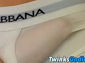 Sexy twink Cristian jerks off in undies while taking a bath