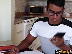 Evil step daddy comes to stepson's bedroom for blowjob