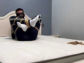 Asian boy in white socks and Ebi-position bondage