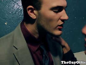 Gay office hunk drooling all over cock