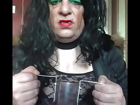 if your shy then fill my pee tube up behind the hedge then bring it to me and i will swallow it while people are watching me