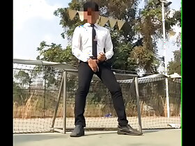 Huge cock asian office guy jerking off in suit