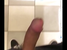 Asian guy jerking off in mall restroom