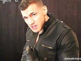 muscle hunk sucking up cum of my leather gloves