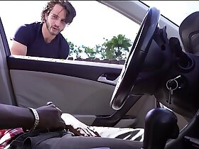 Black guy wacks off in car in public while a white dude watches