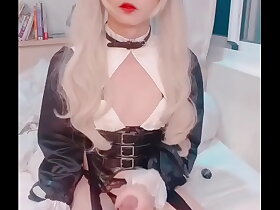 Big dick girl Aroma cosplays as a nun and masturbates