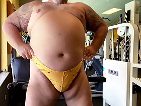 Muscle Bull Grandpa Cums at the gym